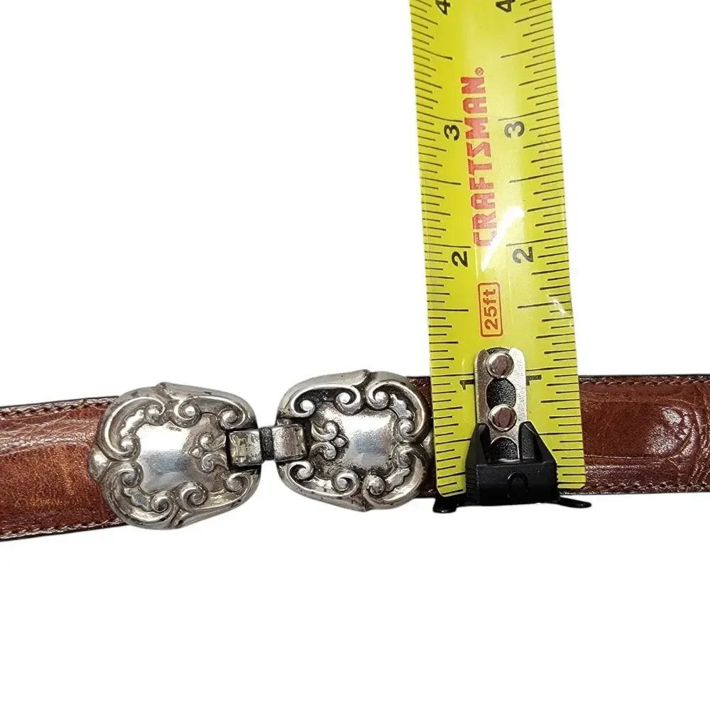 Vintage Brighton Brown Leather Western Croco Belt Engraved Made in USA 1996 S